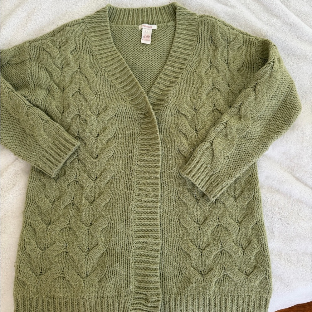 Sundance Sage Green Cable Knit Cardigan
